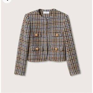 Mango Houndstooth tweed  Jacket with Gold Accents